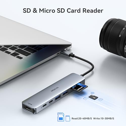 MOKiN USB C Hub HDMI Adapter Dongle for MacBook/Dell/HP/Lenovo Laptop | 4K@60HZ HDMI, 3*5Gbps USB A 3.0, 100W USB C Charging Port, SD/microSD Card Reader