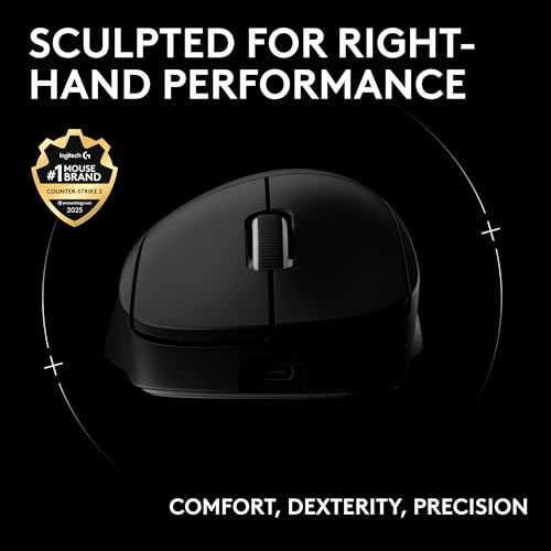 Logitech G PRO X Superlight 2 DEX Wireless Gaming Mouse - Black | 60g, Right-Handed Ergo Shape, <8 kHz Polling, 44K DPI, PowerPlay Wireless Charging Supported, USB-C, 5 Buttons, For PC/Mac - color: Black, size: Right-handed, style: Mouse