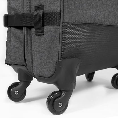 EASTPAK TRANS4 L – 80L Large Checked Luggage Bag, Two Compartments, TSA Lock, 360° Spinner Wheels, and Telescopic Handle, Black Denim - color: Black Denim, size: 80 Liter Checked Bag
