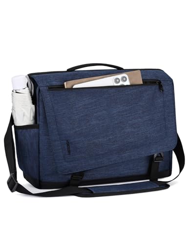 VX VONXURY Messenger Bag for Men, Fits 15.6-inch Laptop, Luggage Strap | Shoulder Satchel Bag for Work, 2 Large Compartments, Side Pockets, Water Resistant, Adjustable Buckles, Rugged Bottom - color: Blue 15in Laptop Bag