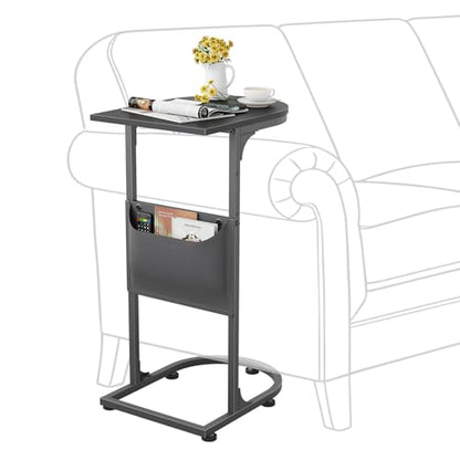 C Shaped End Table, Small Side Table for Couch, C Table that Slides Under Sofa with Storage Bag, TV Tray Table for Recliner, Living Room, Bedside, Bedroom, Small Spaces, Black - color: Classic Black