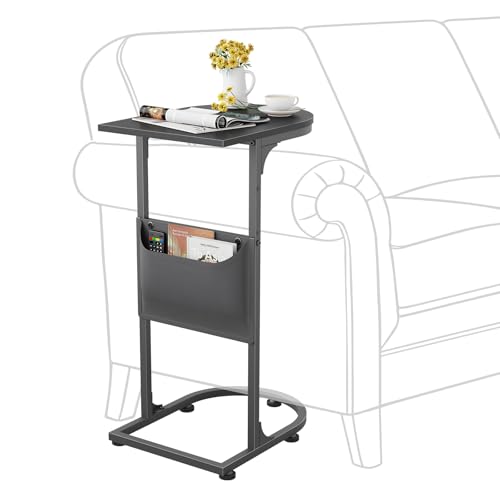 C Shaped End Table, Small Side Table for Couch, C Table that Slides Under Sofa with Storage Bag, TV Tray Table for Recliner, Living Room, Bedside, Bedroom, Small Spaces, Black - color: Classic Black