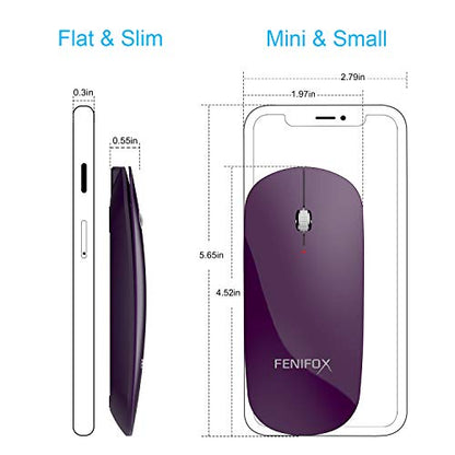FENIFOX Bluetooth Mouse Slim, Whisper-Quiet Mini Flat Portable Mobile Mice Rechargeable Compatible with Laptop,PC,Android Windows Tablet - Deep Purple | Flat, Portable, Whisper Quiet, 3 Buttons Design , 2400 DPI Precision for iPad Laptop MacBook Tablet iP