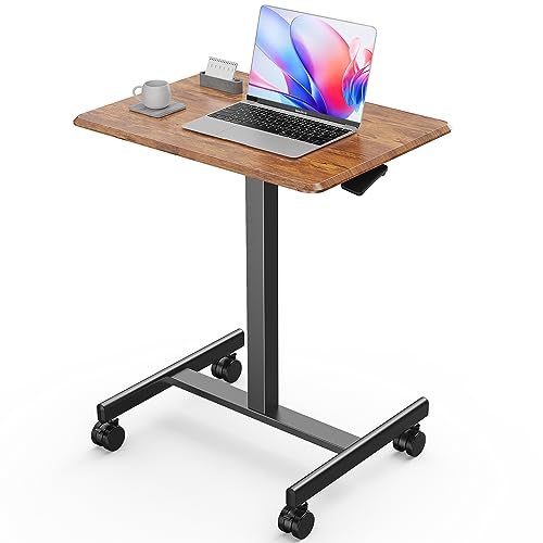 Sweetcrispy Mobile Rolling Desk, Small Standing Desk with Wheels | Adjustable Height Sit Stand Table, Portable Computer Workstations for Home Office, Brown - color: Brown