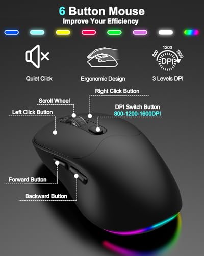 Wireless Keyboard and Mouse Combo, 7 Backlit Effects, Light Up Letters, Rechargeable, Phone Holder, 6 Button Mouse, Ergonomic Tilt Angle, 2.4GHz Silent USB Keyboard Mouse for Laptop, PC - color: Matte Black