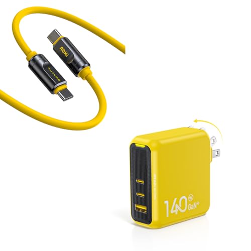 AOHI Magcube 140W USB C Charger 3-Port GaN+ Laptop Wall Charger +240W USB 4 2.0 Cable 3.3FT
