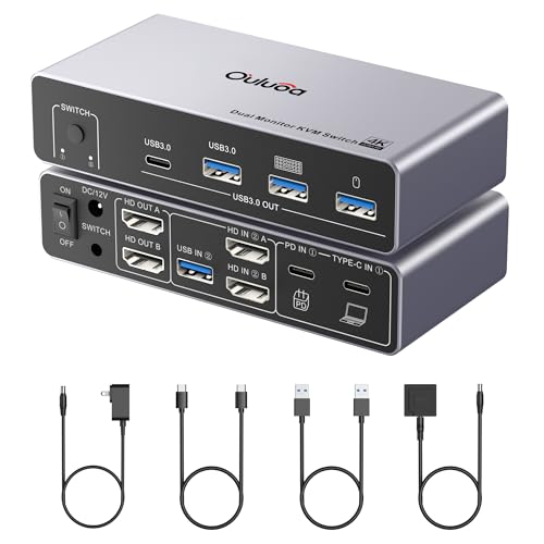 usbc kvm Switch 2 Monitors 1 Desktop and 1 Laptop 4K@60Hz, Dual Monitor KVM Switch Docking Station, Expand 2 HDMI Displays,3xUSB 3.0,1xUSB c,PD 80W, Wired Remote and USB c Cable Included