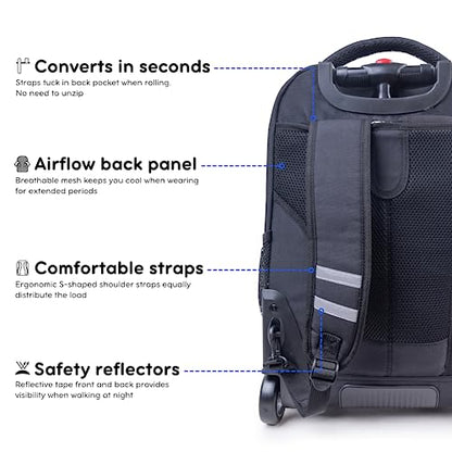 J World Sundance Laptop Rolling Backpack for Girls Boys. Roller Bookbag with Wheels, 20 Inch, Black - color: Black