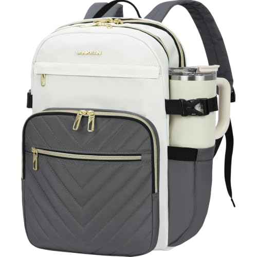 VANKEAN Laptop Backpack for Women (Beige-Grey, 18 Inch) - color: Beige-grey, size: 17.3 Inch