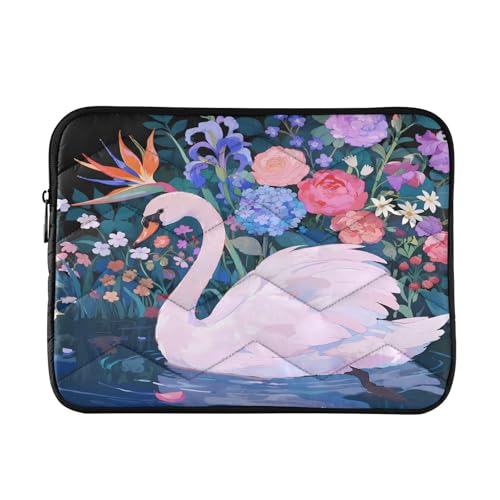 Swan Colorful Floral 15-16 Inch Quilted Laptop Sleeve Case Soft Notebook Protector Bag Computer Carrying Case - color: swan colorful floral, size: Large