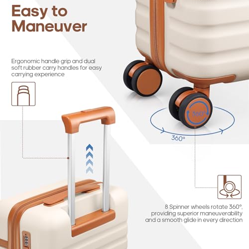 UKEIN Luggage Sets 3 Piece, PC Hardside Carry On Luggage 28 Inch With Spinner Wheels with TSA Lock, Carry On Suitcase Set With Travel Backpack for Men (Beige, 3 piece set (28inch)) - color: Beige, size: 3 piece set (28inch)