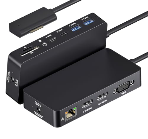 Surface Pro Docking Station - 2026 New HDMI+HDMI+VGA Triple/Dual Monitor Docking Station for Surface Pro 11/10/9/8/X/7/6/5/4/3, Surface Laptop 7/6/5/4/3/2/1, Surface Laptop Go, Surface Go 4/3/2/1