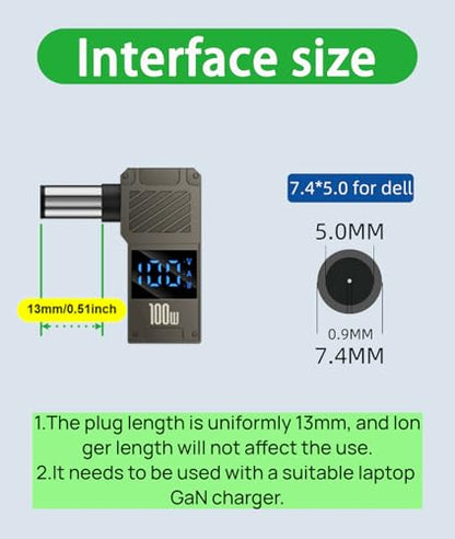 USB C to DC Adapter – GaN Charger Adapter Cable, Connector Tip to USB-C for Laptops (Travel Plug Adapter, 7.4 * 5.0mm DELL) - size: 7.4 * 5.0mm DELL
