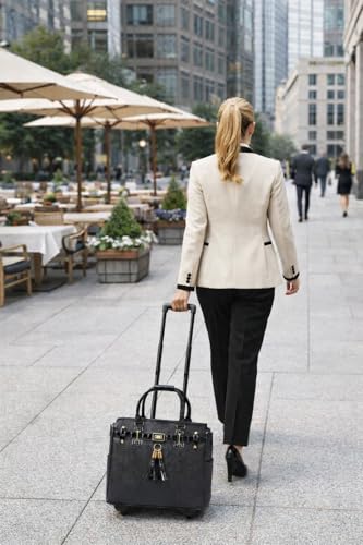JKM & Company Rolling Laptop Bag for Women | Designer Wheeled Briefcase | Fits 13-17" Laptops | Office Travel Computer Case - color: Black