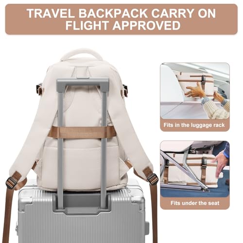 suwasp Travel Backpack Simple Durable Carry On Backpack with Shoe Compartment, Personal Item Travel Bag Flight Approved, Water Resistant Laptop Backpack for Women Men Weekender Business, Beige - color: Cream Color