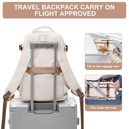 suwasp Travel Backpack Simple Durable Carry On Backpack with Shoe Compartment, Personal Item Travel Bag Flight Approved, Water Resistant Laptop Backpack for Women Men Weekender Business, Beige - color: Cream Color