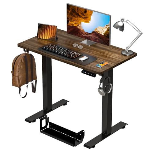 Kingant Standing Desk, 35x20 Inch Electric Height Adjustable Computer Desk | Ergonomic Small Sit Stand Desk Rising Desks for Home Office Stand Up Desk Computer Workstation with Cable Management - color: Dark Walnut, size: 35" x 20"