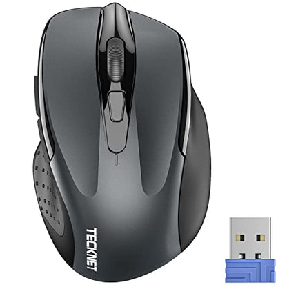 TECKNET Wireless Mouse, 2.4G Ergonomic Computer Mouse, 2600 DPI, Grey | Ergonomic Design with Side Grips, Adjustable DPI, 2-Year Battery, Compact Size, USB-A Plug & Play, Wide OS Compatibility - color: Grey