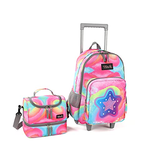 Tilami Rolling Backpack 18 inch Double Handle with Lunch Bag Wheeled Kids Backpack (Starlight) - color: Starlight
