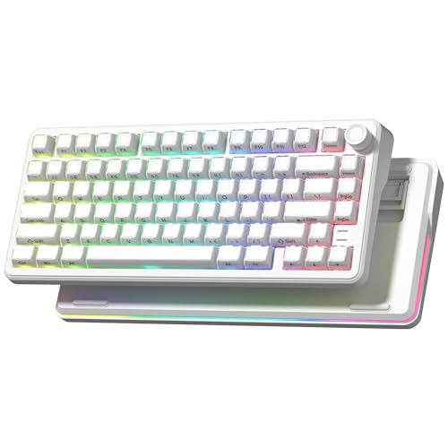L75 Wireless Mechanical Keyboard with Knob, 75% Hot Swappable Custom Gaming Keyboard Gasket Structure with RGB Backlit, Pre-lubed Switches, Crystal Jelly PBT Keycaps, 2.4GHz/USB-C/BT5.0 Mode - color: Crystal-White