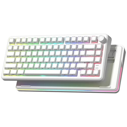 L75 Wireless Mechanical Keyboard with Knob, 75% Hot Swappable Custom Gaming Keyboard Gasket Structure with RGB Backlit, Pre-lubed Switches, Crystal Jelly PBT Keycaps, 2.4GHz/USB-C/BT5.0 Mode - color: Crystal-White