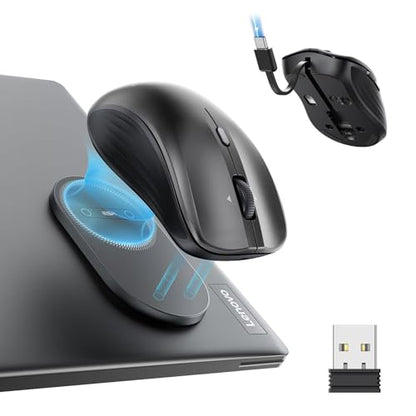 ESR MagMouse Snap-to-Carry Bluetooth Mouse, Rechargeable Wireless Mouse for Laptop with Built-in Charging Cable, Reusable Adhesive Holder, BT 5.0 + 2.4 GHz Connectivity, Silent, Ergonomic, Black - color: Black