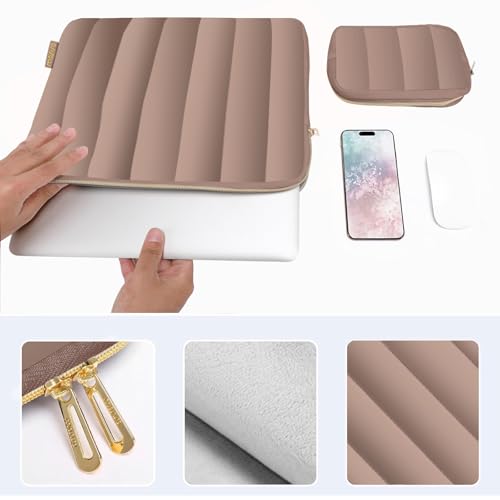 MOSISO 13-14 inch Laptop Case,13.3 inch Puffy Laptop Sleeve, Brown | Compatible with MacBook Neo/Air 13.6/Pro 13/Pro 14, HP Dell ASUS Lenovo,Vertical Rectangle Carrying Bag with Small Case - color: Brown