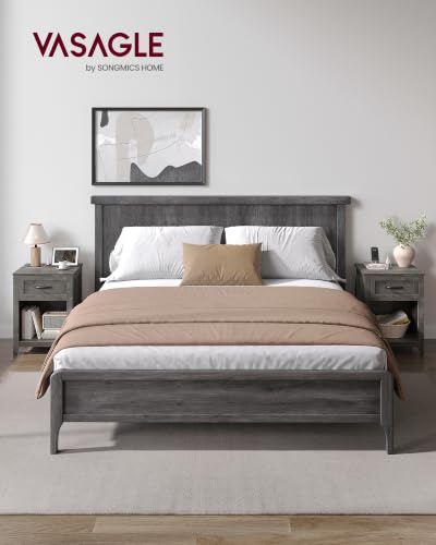 VASAGLE LIRY Collection - Farmhouse Nightstands with Charging Station, Set of 2 Bedside Tables, Side Tables with Drawer, Open Compartment, for Bedroom, Misty Gray ULET859G01 - color: Misty Gray, size: 2 PACK, style: 17.7"W x 23.6"H With 1 Drawer