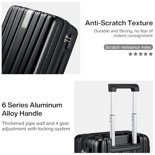 Hanke 20 Inch Expandable Carry on Luggage 22x14x9 Airline Approved Lightweight PC Hard Shell Suitcases with Wheels Travel Luggage Rolling Suitcase Travel Luggage Bag for Weekender(Jet Black) - color: Jet Black, size: Expandable 20 Inch
