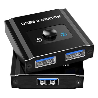 USB Switch, Bi-Directional USB3.0 Switcher 2 Computers Share Keyboard Mouse Printer, USB Splitter 1 in 2 Out/2 in 1 Out, USB-A Splitter for Laptop, Aluminum Selector, Keyboard Mouse Switch
