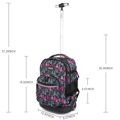 Tilami Rolling Backpack 19 inch with Lunchbox Wheeled Laptop Backpack, Cat Black - color: Cat Black