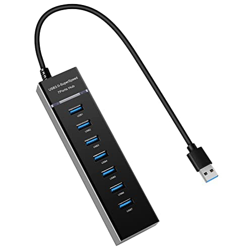 7-Port USB Hub, YaimhSound 6 Port USB Hub, USB to Multiple USB, USB 3.0 2.0 | USB Splitter for Laptop, 1ft Multiport Adapter Expander for PC, Keyboard, Mouse, SSD, Dell, HP, Lenovo, MacBook, Acer,Surface
