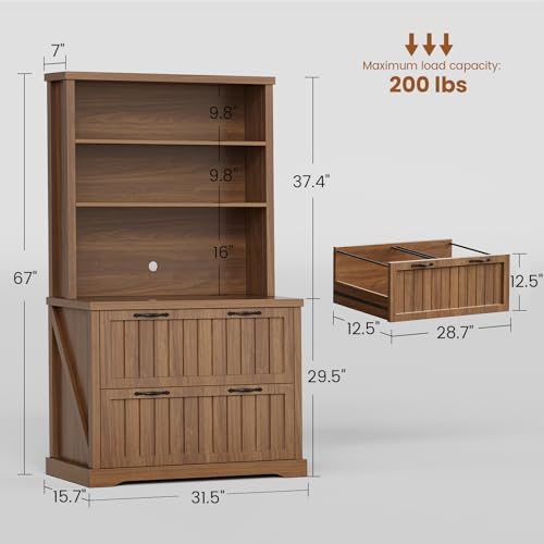 SEDETA Farmhouse File Cabinet with 2 Drawers, Filing Cabinet for Home Office with Storage Shelves, Tall Office File Cabinets for Letter/Legal/A4 Size, Lateral File Cabinets with Printer Stand, Brown - color: Brown, size: 2 Drawers
