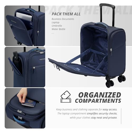 Verage Underseat Carry On Luggage with Wheels,14-Inch,Navy | Personal Item Bag,Airline Approved, Laptop Compartment, USB Charging Port - color: Navy, size: 14-Inch Compact Underseat