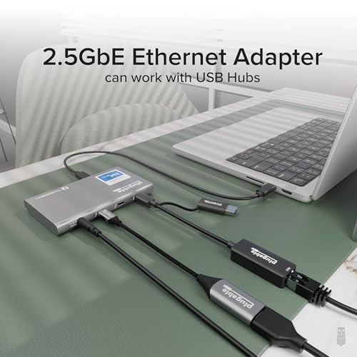 Plugable 2.5G USB-C and USB to Ethernet Adapter – Dual-Connector 2-in-1 USB-C to RJ45 2.5Gbps LAN, Compatible with Thunderbolt 5 & 4, USB4, USB 3.0, Windows, Mac, ChromeOS, iPhone 15 & 16