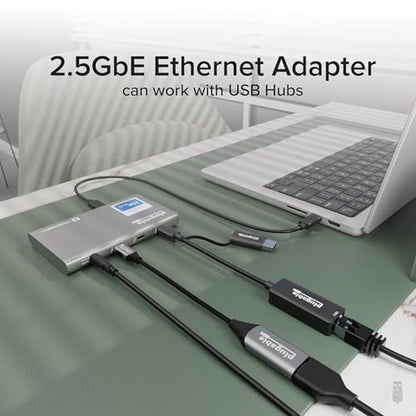 Plugable 2.5G USB-C and USB to Ethernet Adapter – Dual-Connector 2-in-1 USB-C to RJ45 2.5Gbps LAN, Compatible with Thunderbolt 5 & 4, USB4, USB 3.0, Windows, Mac, ChromeOS, iPhone 15 & 16