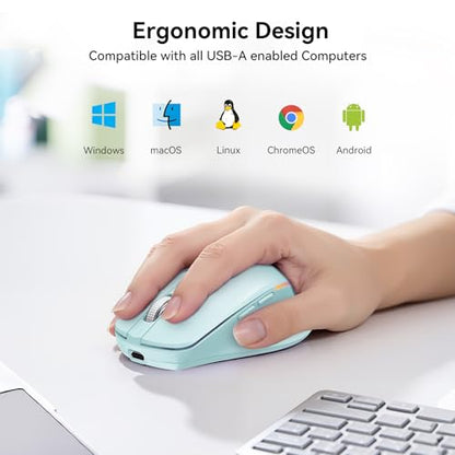 TECKNET Wireless Mouse Jiggler, Rechargeable Mouse with Built-in Mouse Mover, 6 Adjustable DPI & 14 LED Modes, Silent Click, Undetectable Random Movement Keeps Computer Awake for Laptop/PC/Mac- Green - color: Green