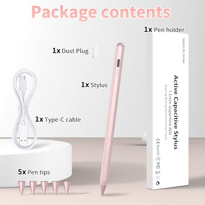HZD Apple Pencil for iPad 2025-2018 Faster Charge Stylus Pen,Rose | with Tilt Sensitivity & Palm Rejection & Magnetic Compatible iPad 11/10/9/8/7/6, Pad Air 3/4/5, Pro 12.9"/11",Mini 6/5, M2/M4 - color: Rose Gold