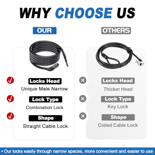 Long Cable Lock, Extra Long Straight Bike Lock (5ft to 25ft) with Resettable Combination, Kayak Locks, Unique Thin end Cable Locks Suitable Kayak, Scooter, Paddle Boards, Canoe, Jet Ski - size: 25 ft Long, 0.39 in Thick
