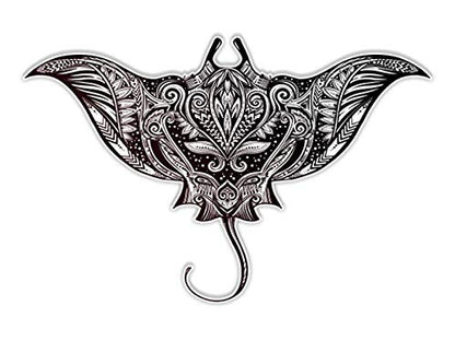 Manta Ray Beautiful Mandala Henna Style - 3" Vinyl Sticker - for Car Laptop I-Pad Phone Helmet Hard Hat - Waterproof Decal