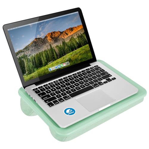 LAPGEAR Compact Lap Desk – Sage Green, Fits 14" Laptops | Microbead Cushion, Built-In Pencil Slot, Carry Handle, Fits Standard Letter-Size Paper (8.5" × 11") - color: Sage Green, size: 14″ Laptop (Compact)