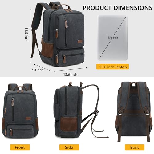LXYGD Canvas Laptop Backpack for Men Women,Durable Travel Work Business Rucksack Bookbags Fits 15.6 Inch Notebook & Laptops,College Backpacks Computer Bag Weekender Hiking Daypack(Black) - color: Black