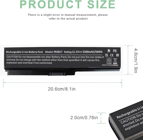 TREE.NB PA3817 Battery for Toshiba L675 L750 L700 L755 P755 P750 C655 A655 A665 C655D L755D L755-s5167 L755-s5170 L755-s5175 L755-s5213 Satellite, Replace with Toshiba PA3817U-1BRS PA3818U-1BRS - size: 7.36x1.75x1.27inch PA3817