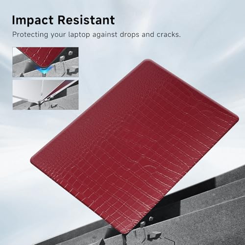 Funut for MacBook Air 13.6 inch Case M5 M4 M3 M2 2022-2024 2025 2026 Release A3449 A3240 A3113 A2681 with Touch ID, Crocodile MacBook Air 13 M5 Leather Hard Shell Case & Keyboard Cover,Red - color: 01Red Wine, size: 2022-2026 MacBook Air 13.6 inch M2 M3 M
