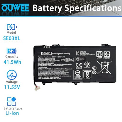 SE03XL Laptop Battery Compatible with HP Pavilion 14 14-AL000 14-AL125TX 14-AL136TX Series SE03041XL HSTNN-LB7G HSTNN-UB6Z TPN-Q171 849568-421 849568-541 849908-850 11.55V 41.5Wh 3615mAh - size: 7.2*3.9*0.25 inch SE03XL