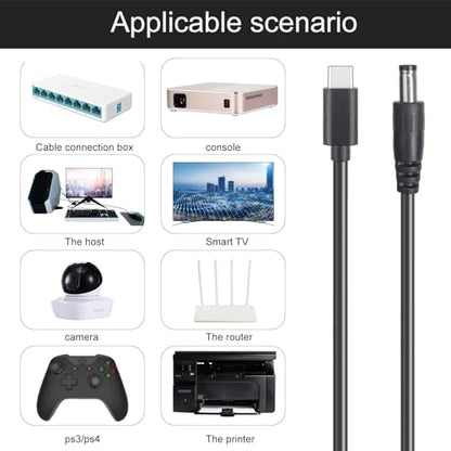 USB C to DC 5.5mm x 2.1mm Power Cable Cord, USB C Input to DC 12V Out Charging Cable, Work with PD Charger and PD Power Bank, Output DC 12V 3A MAX 36W - size: USB to DC 12V