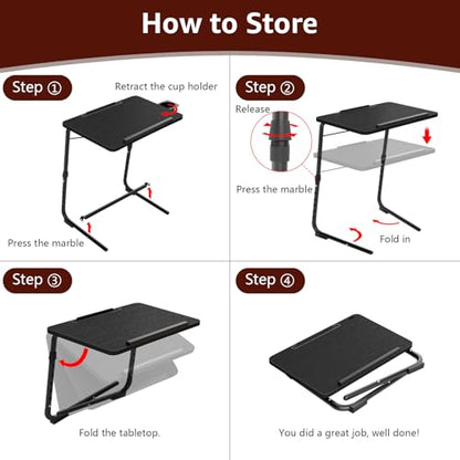 Adjustable TV Tray Black Dinner - Folding Trays for Eating On Couch Wooden Tables Mate Stand Foldable Desk with Cup Holder Portable - color: Black