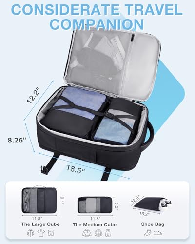 BAGSMART 37L Expandable Travel Backpack Compression Carry On Daypack | Weekender Bag Fits 17" Laptop. Water Resistant Luggage with Packing Cubes and Shoe Pouch. - color: Obsidian Black