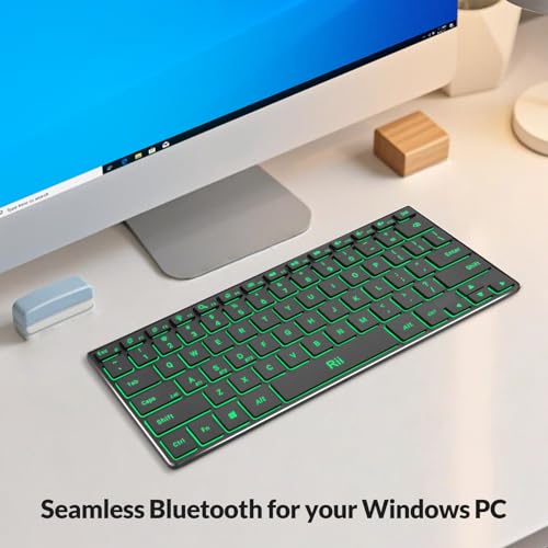 Rii Wireless Bluetooth Keyboard(2.4G+BT5.0) with Aluminum Alloy for Windows | X9 Dual Mode Rechargeable Keyboard with RGB Backlit for Tablet,Surface,PC,Laptop with Windows