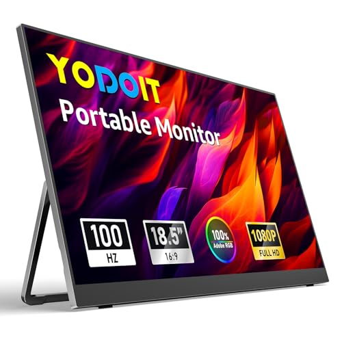 Yodoit Portable Monitor for Laptop 100Hz 18.5" FHD 1080P Screen IPS Display with USB Type C Port and Speakers with Smart Cover Metal Compatible with PC, MacBook, Xbox (Black) - size: 18.5 inch 100 Hz